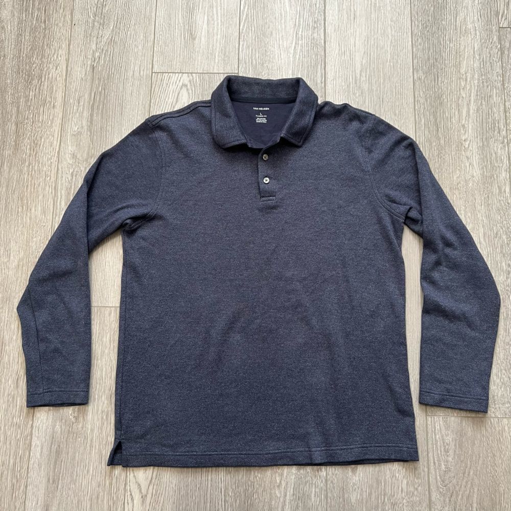 Van Heusen Long Sleeve Classic Fit Polo Blue Mens Large